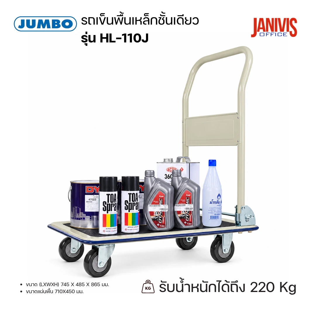 JUMBO รถเข็นพื้นเหล็กชั้นเดียว พับได้ รุ่น HL-110J (ล้อ PU) รับน้ำหนัก 220 กก. - Image 3