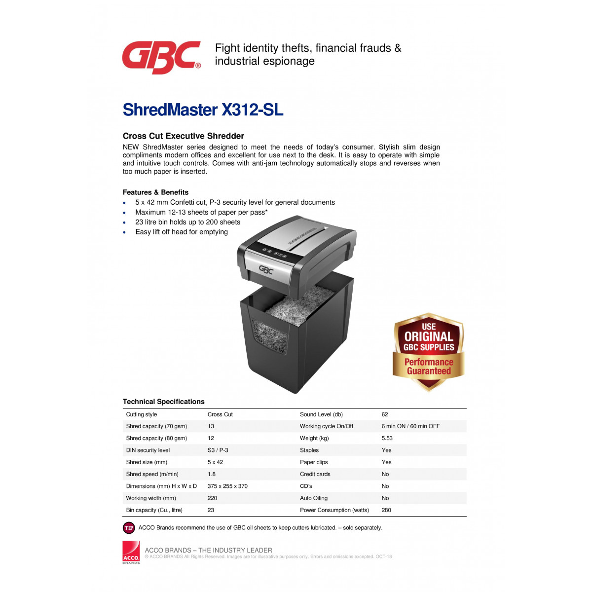 เครื่องทำลายเอกสาร ตัดเป็นชิ้นเล็ก GBC ShredMaster X312 (Cross Cut) - Image 3