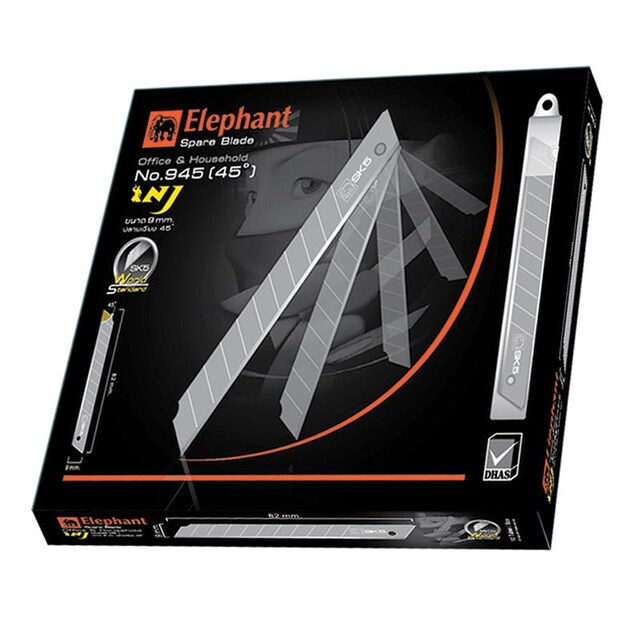 ใบมีดคัตเตอร์ 9 มม.ตราช้าง 945 45 องศา 10 หลอด 60 ใบ