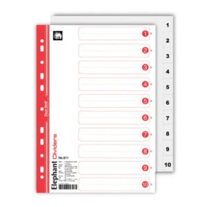 อินเด็กซ์กระดาษการ์ด A4 (1-10) สีขาว ตราช้าง No.311
