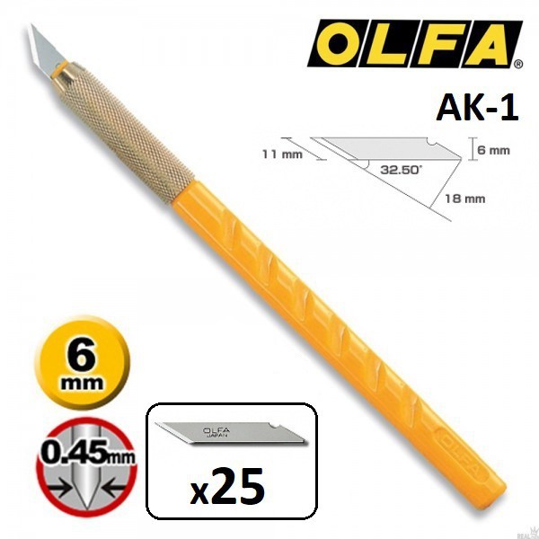 OLFA มีดคัตเตอร์ AK-1 ทรงปากกา พร้อมใบมีดสำรอง 25 ใบ